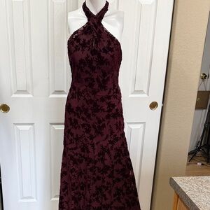 Revelry Athena Floral Burnout Velvet Burgundy Halter Dress size 2